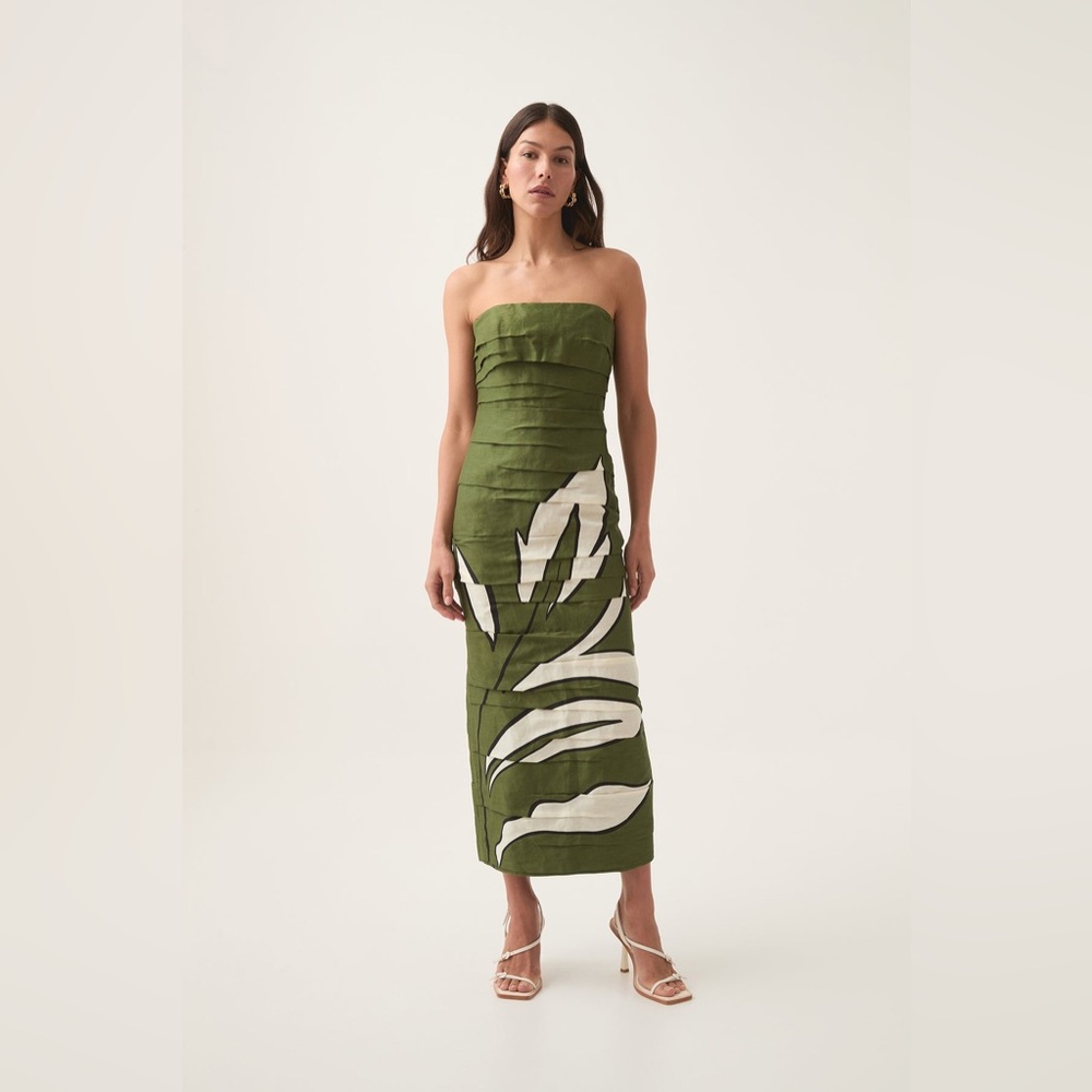 Aje Jasmine Green Column Strapless Linen Midi Dress AU4/US0 NWT - Picture 3 of 9